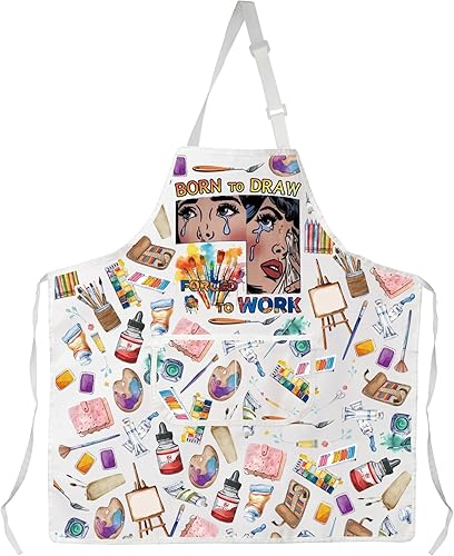 CMNIM Delantal de artista de pintura, 2 bolsillos, regalo para amantes del dibujo, para estudiantes y profesores de arte
