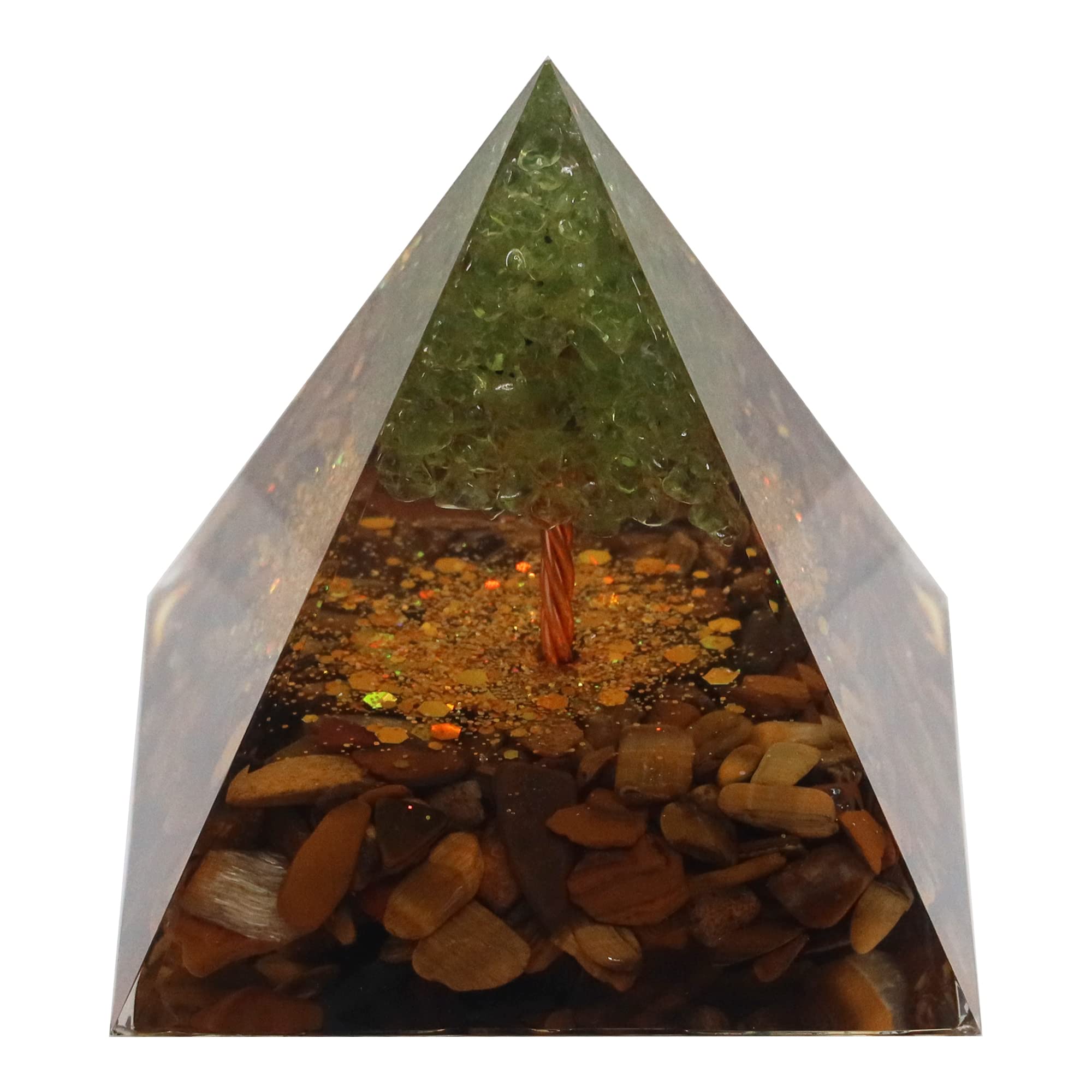 Orgone Pyramid, Peridot Tree of Life & Tiger Eye, Healing Crystals Orgonite Pyramids for Meditation Positive Energy Protection Chakra Balancing Relaxation and Rejuvenation
