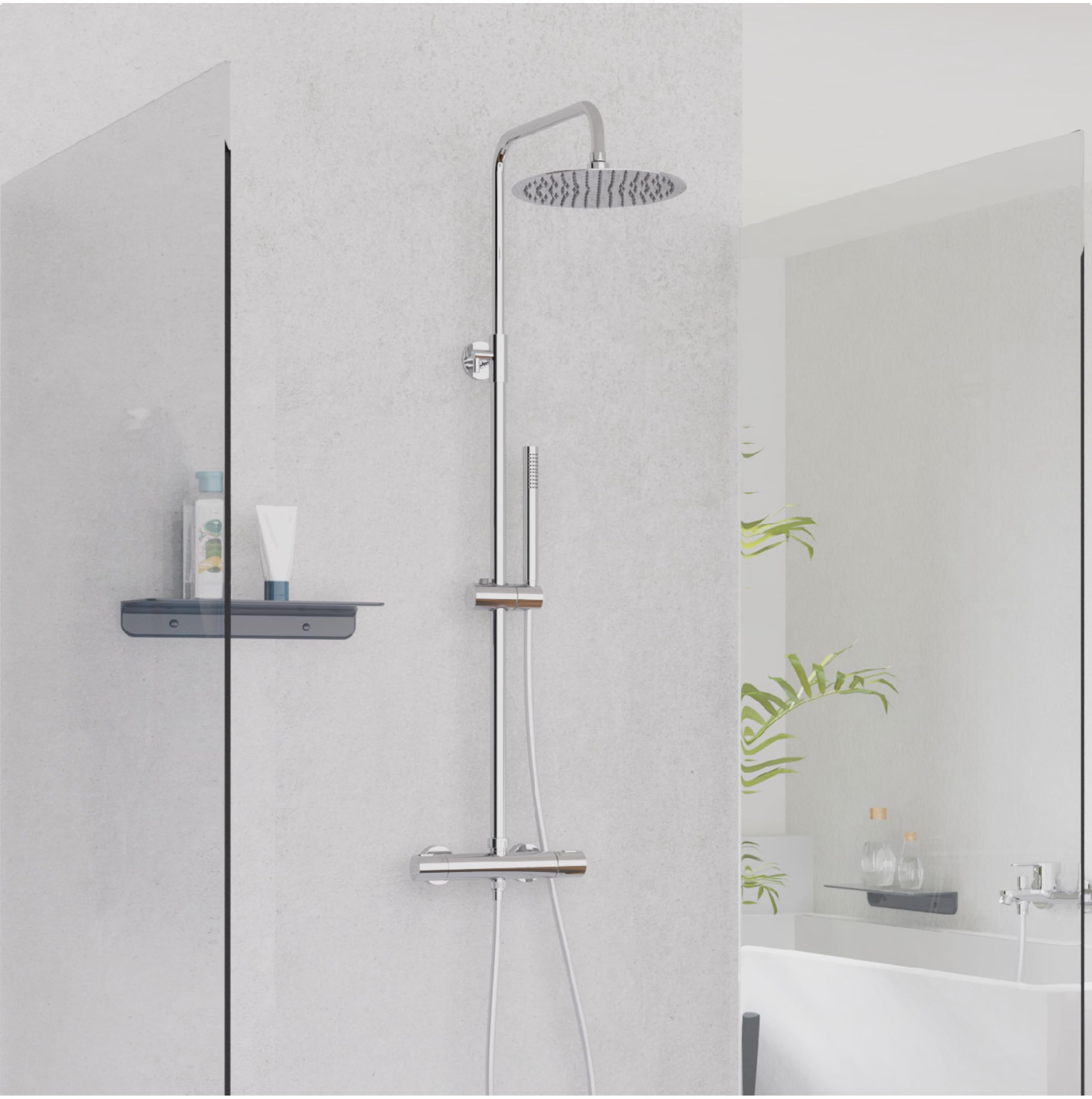 SCHÜTTE Aquaduct 60044 Système de douche avec thermostat, grande douche à effet pluie (Ø 25 cm) et douchette réglable, ensemble de douche avec barre de douche, douche avec robinetterie, colonne de