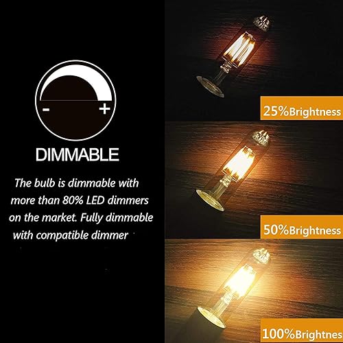 Miniatura 4 de Bombillas LED T10 de 2200 K blanco cálido, bombillas Edison tubulares de color ámbar de 4 W, base media E26, equivalente a 40 vatios, tubo