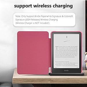 E NET-CASE Case for 7" Kindle Paperwhite 12th Gen 2024 Released & Kindle Colorsoft (1st Gen.2024/2025),Clear Back Shell Durable PU Leather Cover with Auto Sleep Wake,Raspberry