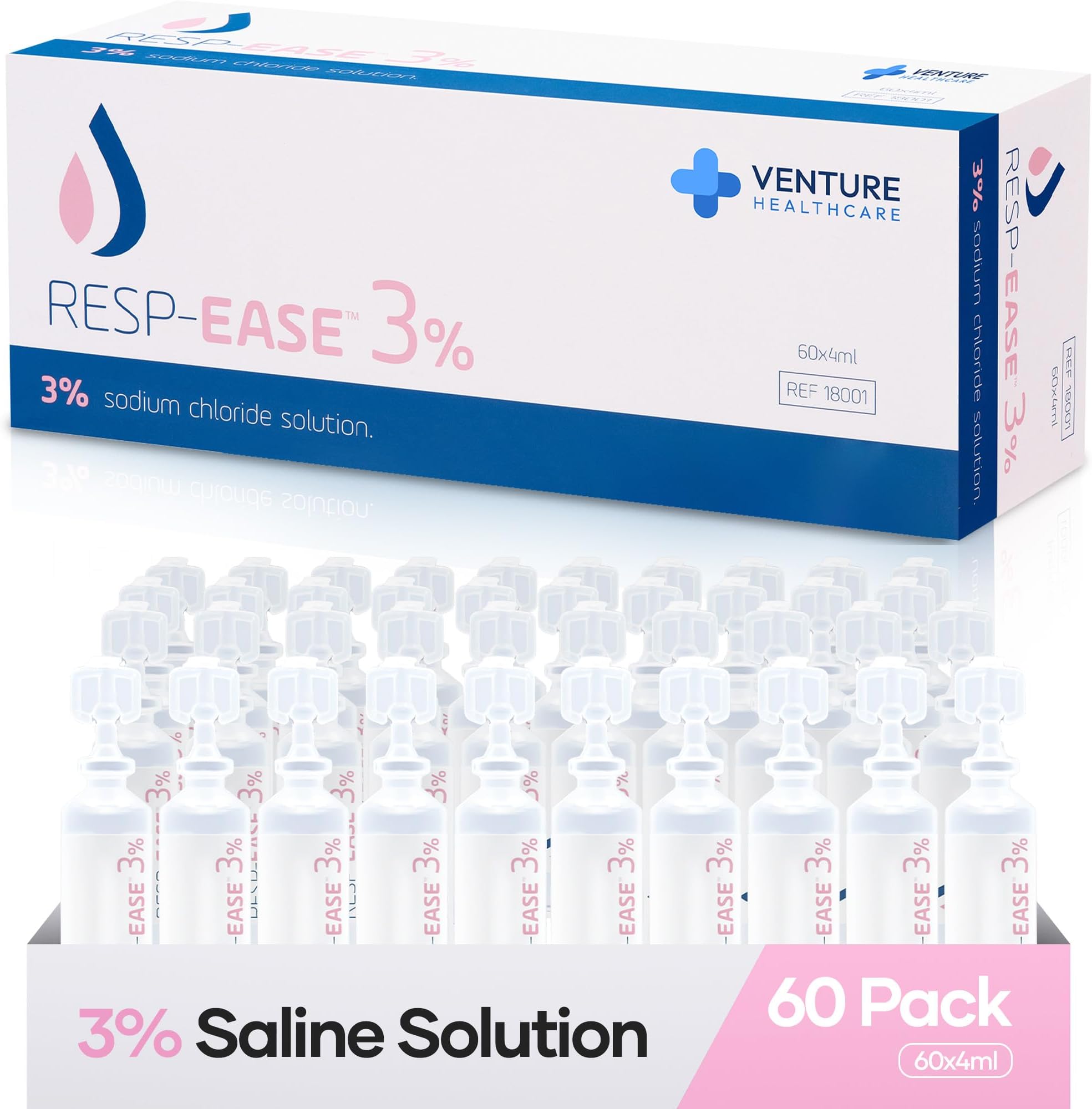3% Sterile Hypertonic Saline Solution for Inhalation via Nebuliser - Helps Clear Airways and Congestion from Lungs - 60 x 4ml Vials - Strong Nebuliser Saline Solution