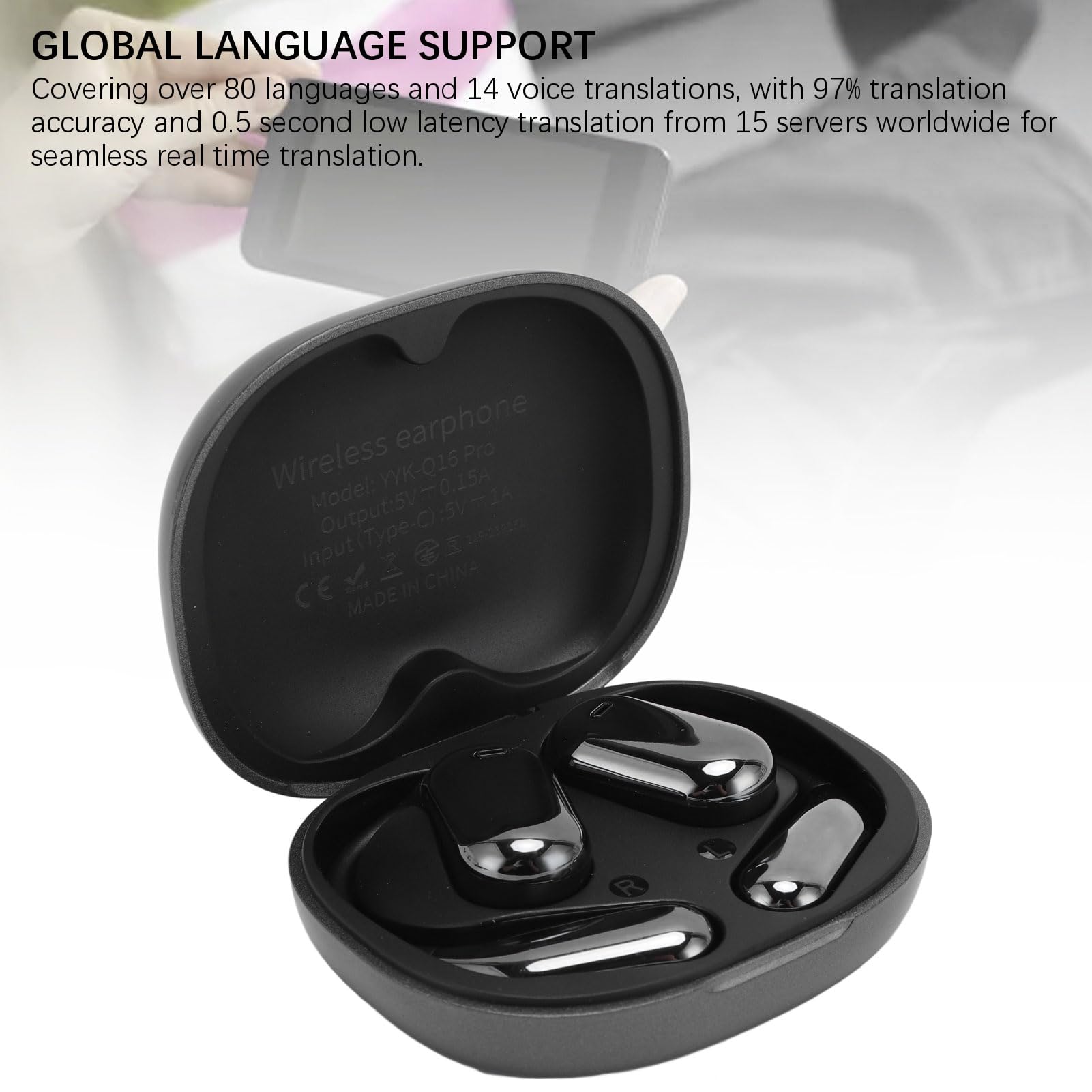 AI Language Translator Earbuds, Real Time Translation Earbuds with Charging Case Support 80 Languages, Language Translation Device Long Battery Life, for Travel Business Learning 4