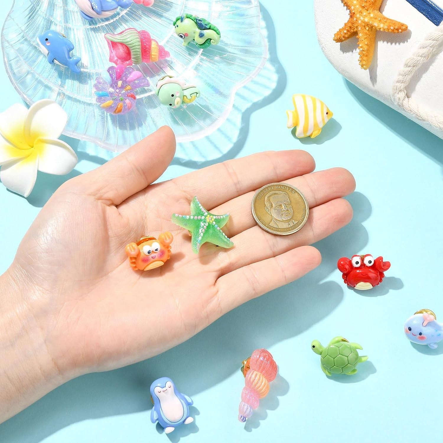 Ipotkitt 15 pcs 15 Styles Resin Cute Ocean Animals Brooches Crab Shell Fish Dolphin Seahorse Alloy Pins Backs for DIY Crafts Dress Clothes Backpacks Bags Hats Jeans Ties Decor