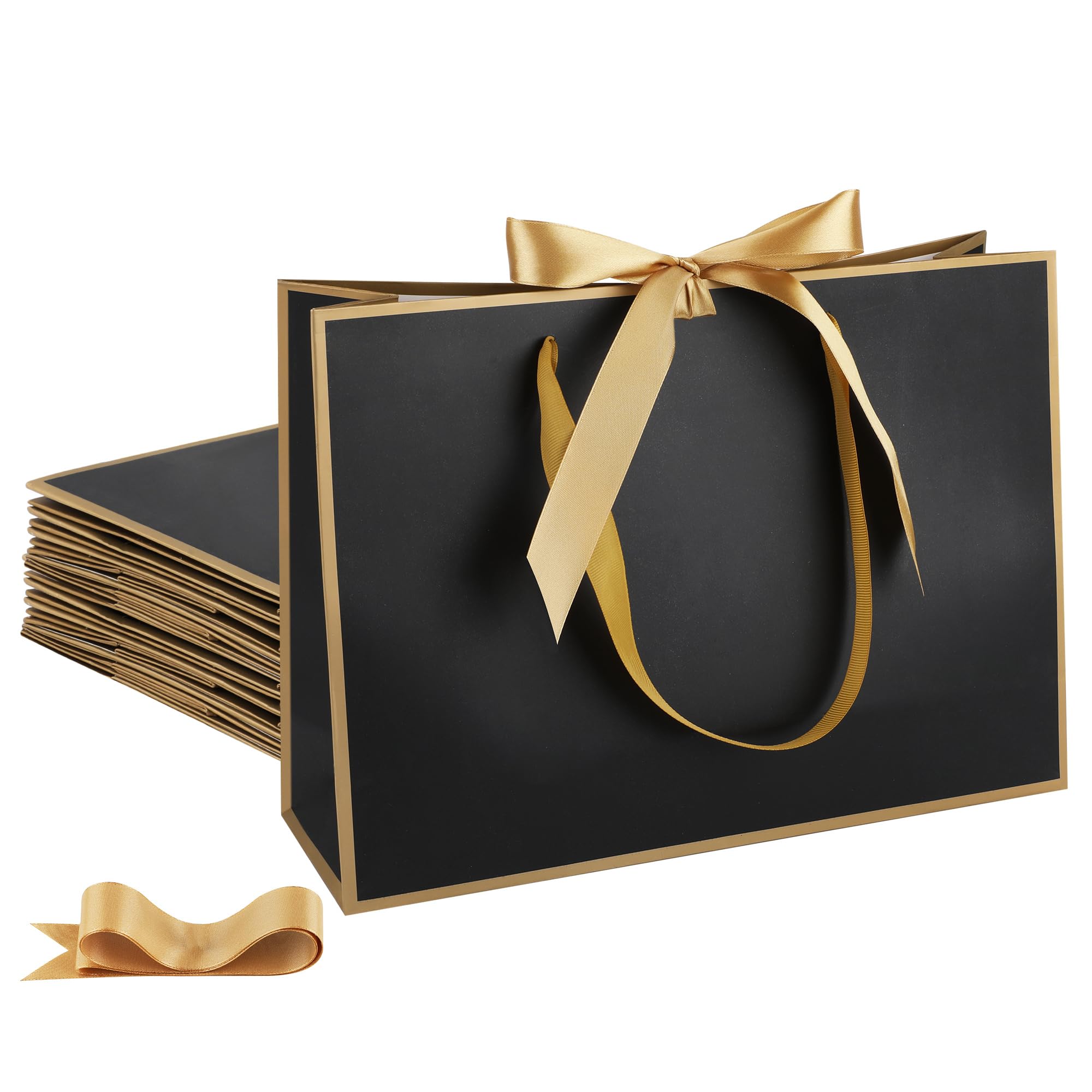 STOBOCTER 25 Pcs Elegant Paper Gift Bags with Handles 12.6x4x9.1'' Thank You 5 Senses Gift Bags with Bow Ribbon for Wedding Bridesmaid Father's Day