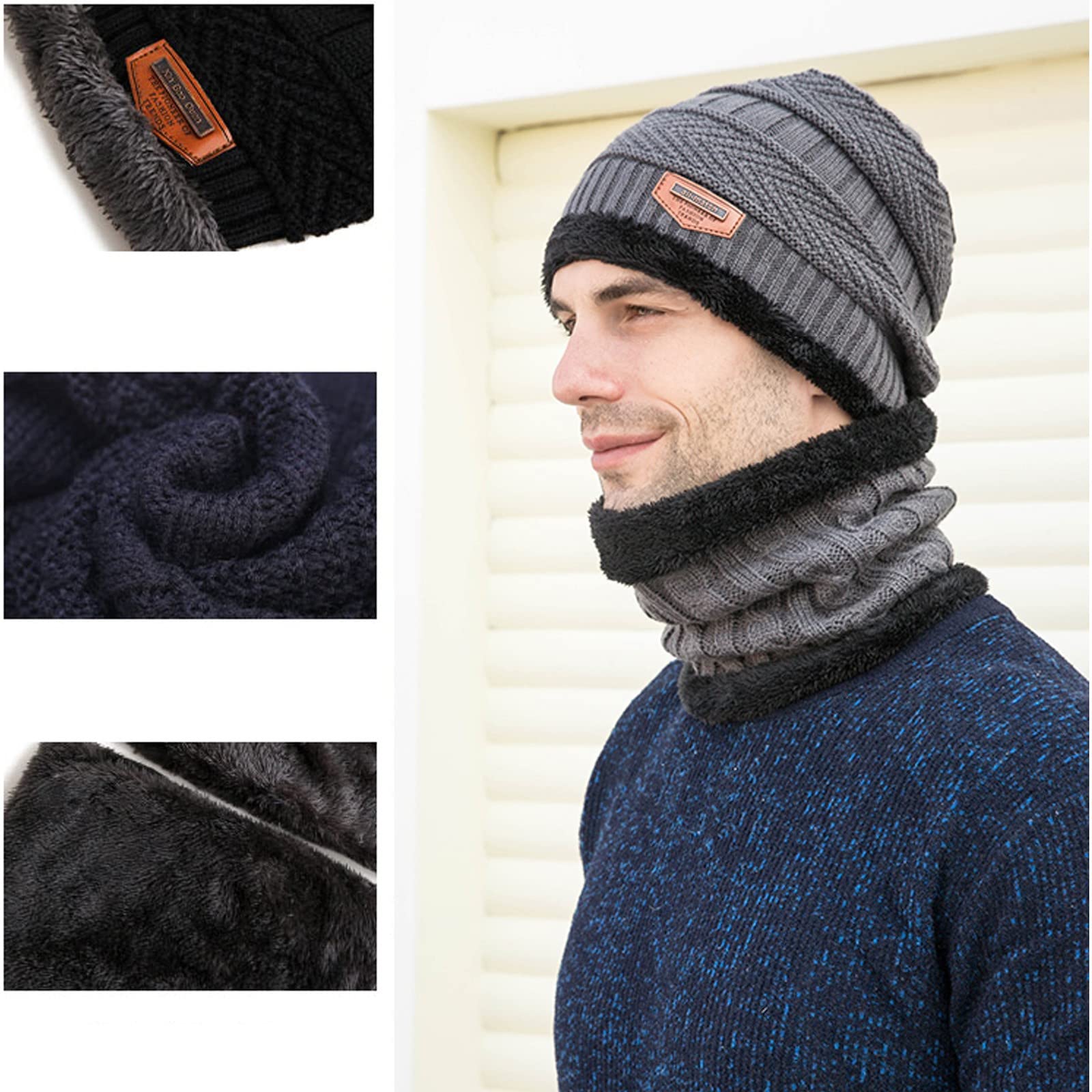 Szalik i czapka Męska Oddychająca bawełna Elegancki zegarek Kapelusz Ciepła techniczna czapka z czaszką Czapka zimowa Dzianinowa wełniana Slouchy Beanie Czapki Lekkie narty (szary jeden rozmiar)