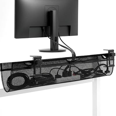 VIVO No Drill Clamp-on 36 inch Mesh Net Under Desk Cable Management Wire Organizer, Adjustable Home Office Standing Desk Cord Storage Sleeve, Black, DESK-AC36MH
