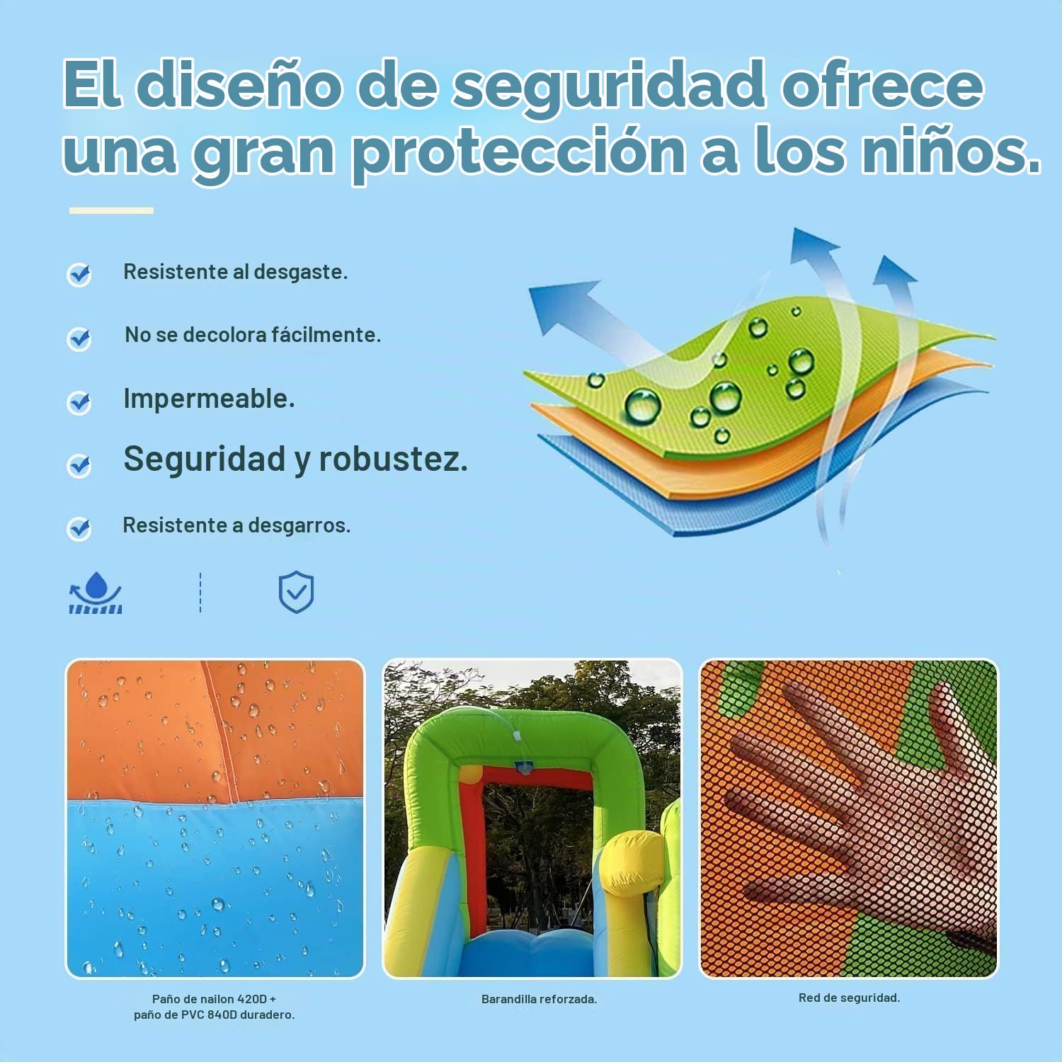 Castillo Hinchable con Soplador, para 4 Niños/140KG, 425 x 355 x 215 cm