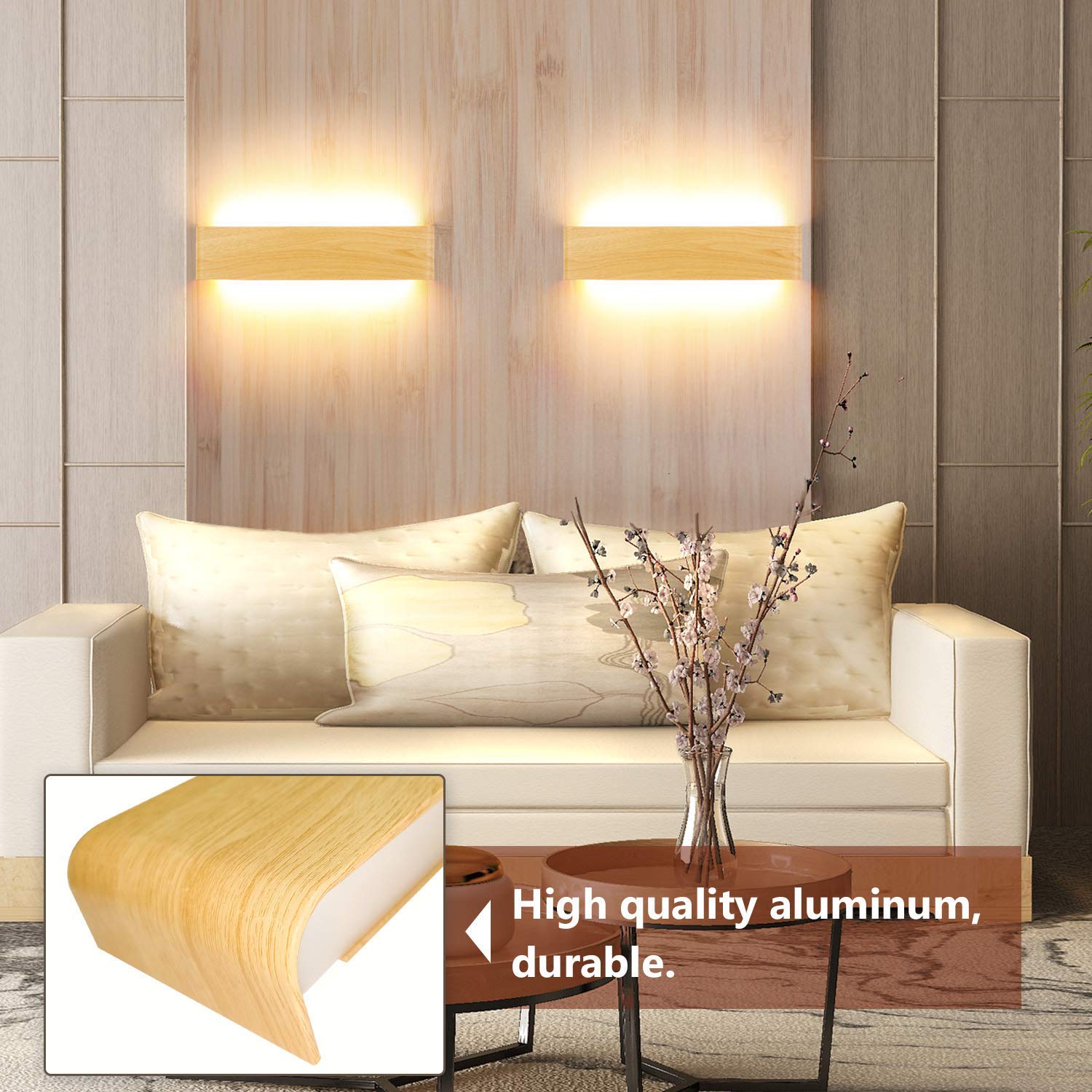 Lightess Lamparas de Pared Madera, Apliques de Pared Interior 40CM, 18W Luz Pared Interior LED, 3000K Apliques Madera Moderna Iluminación para Salón, Dormitorio, Pasillo, Escalera, Blanco Cálido | Lampada da Parete Moderna, Venatura del Legno, 2800K 1800L