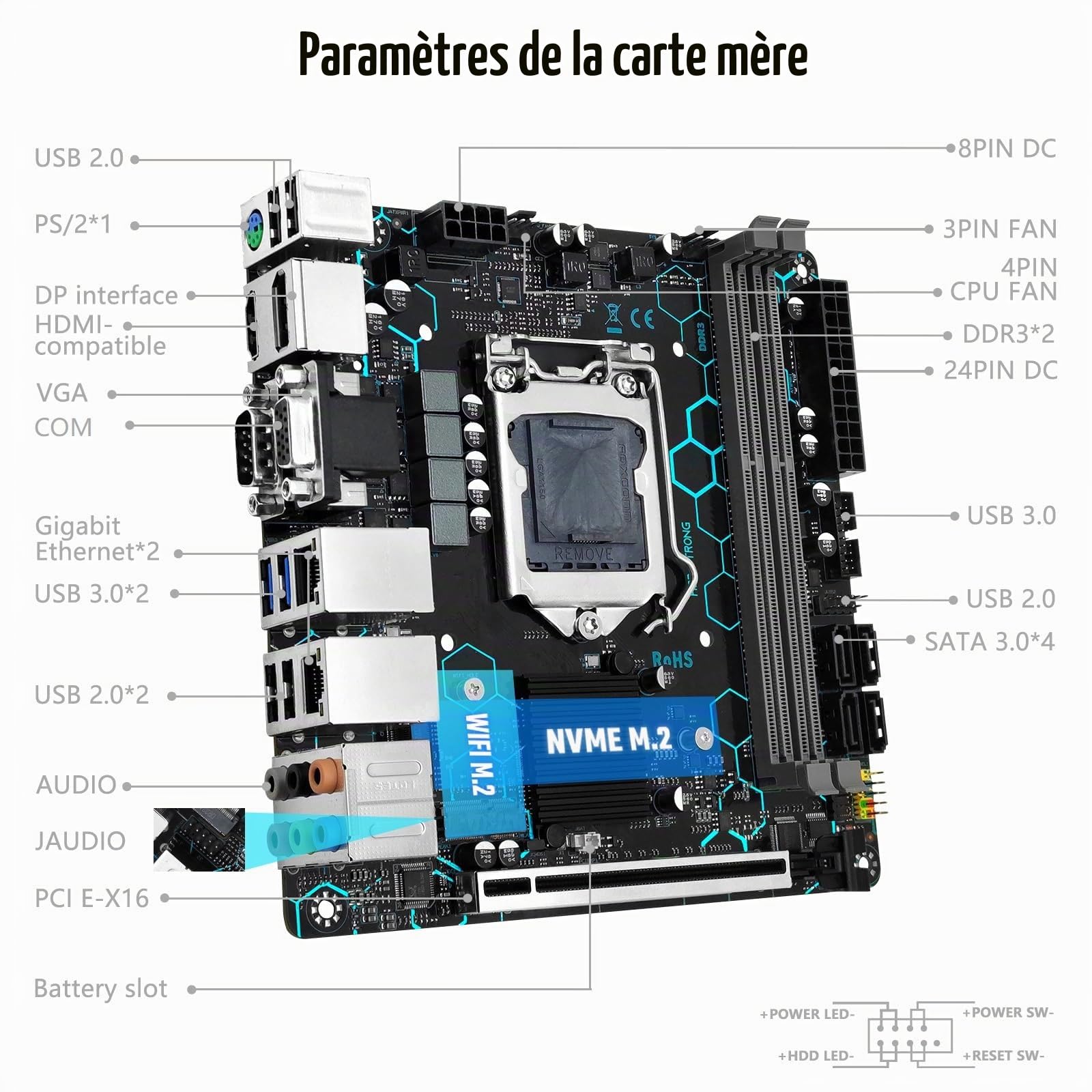 SHANGZHAOYUAN H97 Carte mère LGA 1150 pour processeur Intel 4ème génération Core i7/i5/i3/E3 (Mini ITX, DDR3, PCIe 3.0, NVME M.2, SATA 6 Go/s, VGA/DVI/HDMI, WIFI M.2, Dual LAN)