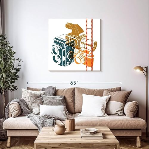 Miniatura 2 de ElephantStock - Arte de pared de cámaras retro - Arte de pared en lienzo cuadrado - Decoración de pared de sala de estar - Pasatiempos de arte