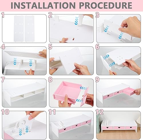 Miniatura 9 de Kisangel Desk Monitor Stand Riser with Storage Organizer Computer Screen Riser for Office and Student Desks Smooth Surface Pink and White Desktop