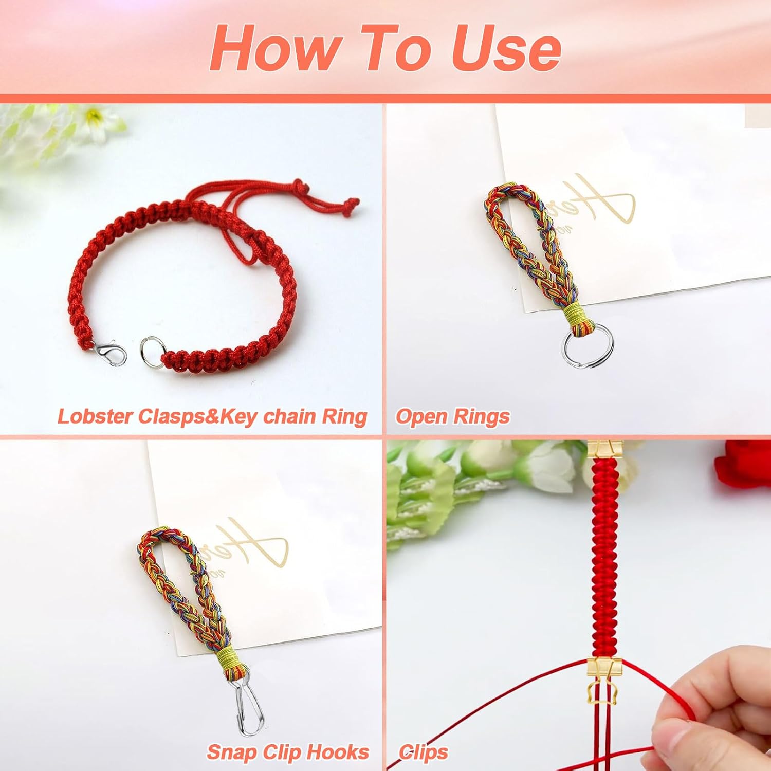 Wax Thread 20 Colors, 20 Rolls 1mm Bracelet Cord, String for Bracelet Making 500 Yard, Waterproof Not Fading, Comes with 100 Keychains and 4 Clips, for DIY Necklace - Image 5