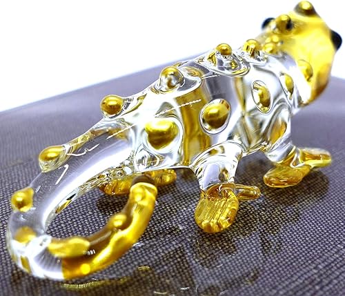 Figuras artísticas de cristal soplado a mano en miniatura camaleón, animales coleccionables, regalo para decorar el hogar (oro transparente)