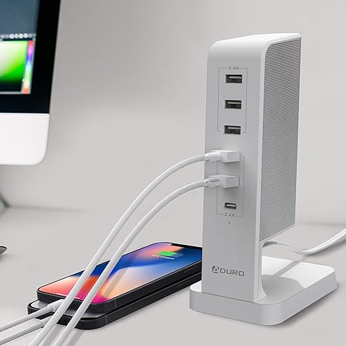 Miniatura 2 de Aduro Estación de carga USB para múltiples dispositivos PowerUp Flair Cargador rápido de escritorio Hub USB de 6 puertos para iPhone, iPad,