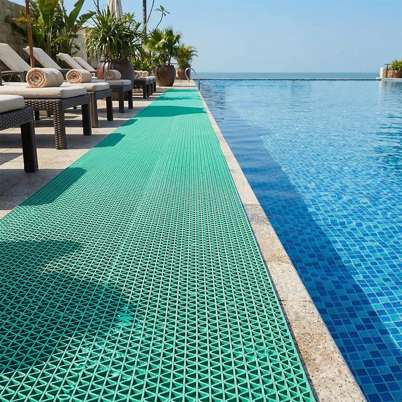 Non Slip Drainage Mats PVC Pool Floor Mat 0.23'' Thick Outdoor Indoor Parking Space Mat for Bathroom Garage Basement Backyard Commercial Kitchen 3x5Ft, Green