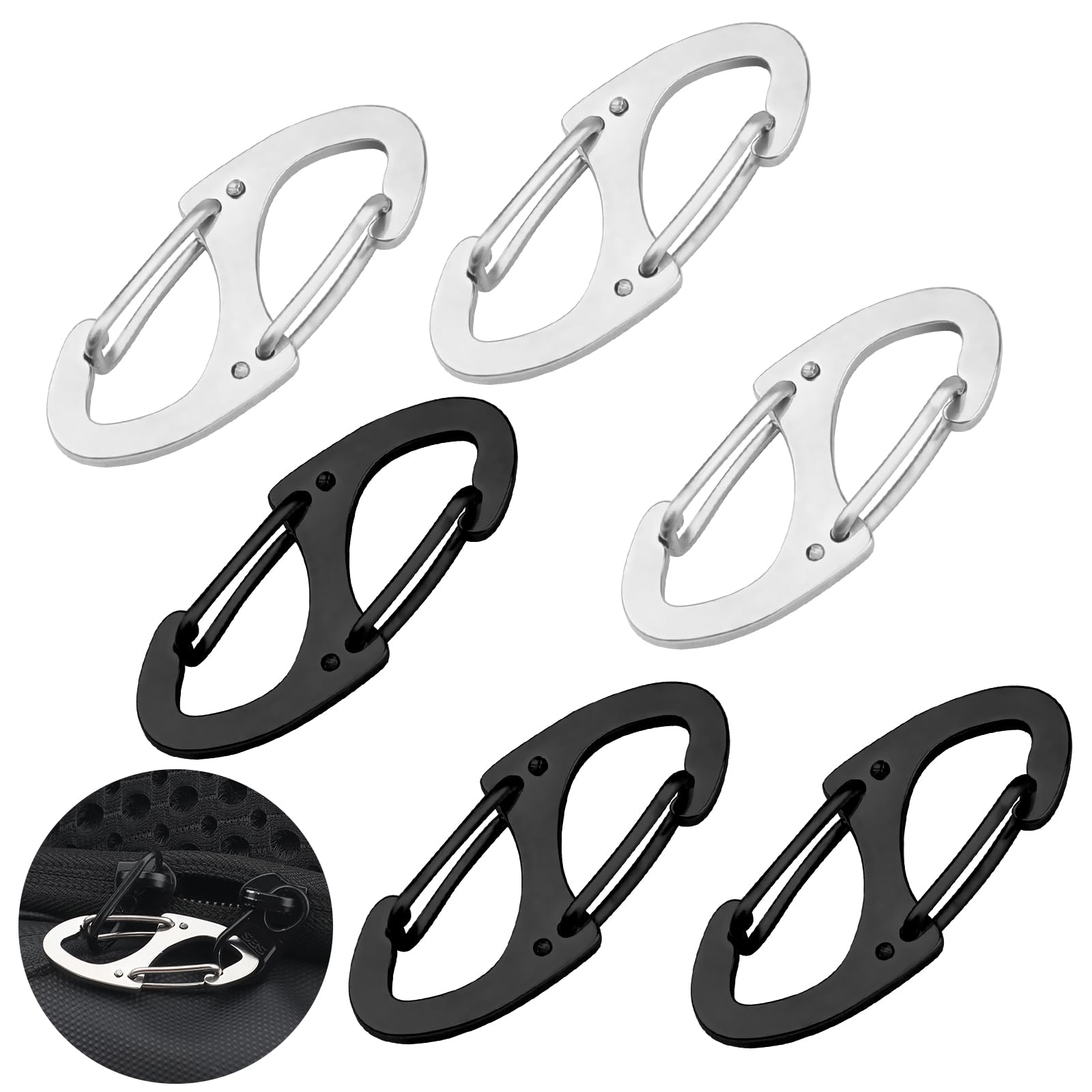 6Pcs Stainless Steels Anti theft Zipper Clips,Zipper Locks,Double-Sided Spring S Carabiner Clasps Theft Deterrent for Backpacks Luggage Suitcase Keys(