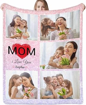 Artsadd Custom Blanket with Photo Text Personalized Christmas Blanket for Adults,Memorial Gifts Birthday Anniversary,Customized for Dad Daughter Family Grandma Grandpa Sister, Made in US