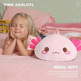 Onsoyours Cute Axolotl Plush, 19 Soft Large Stuffed Animal Salamander Big Plush Pillow, Kawaii Plushie Toy for Kids (Pink Axolotl A, 19)