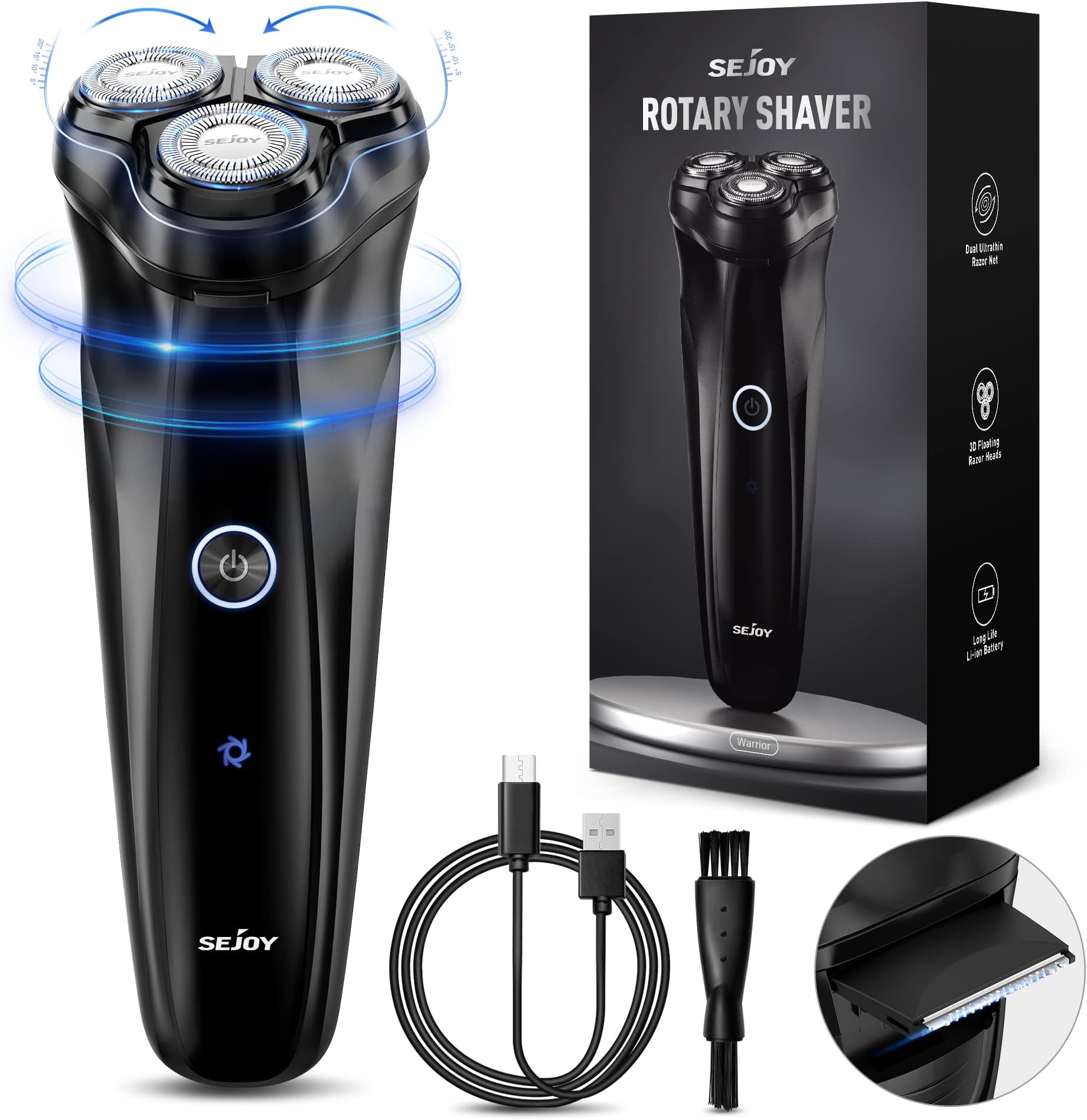 3D Electric Shaver Rotary Shavers,Electric Razor for Men,Rechargeable Electric Razor Shaving Machines,with Pop-up Trimmer,1 Hour Fast Charging,90-Min Shaving,3D Floating Head,LCD Power Indicator