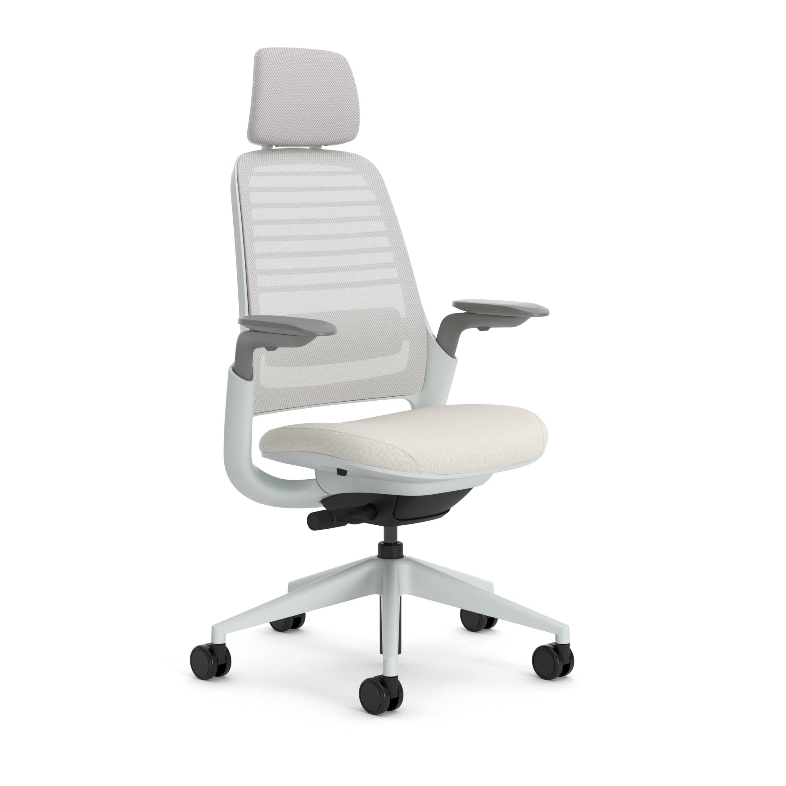 Steelcase Series 1 Ergonomic Office Chair With LiveBack Lumbar Support, 4D Armests, Adjustable Headrest Seagull; Made in Europe, Beige