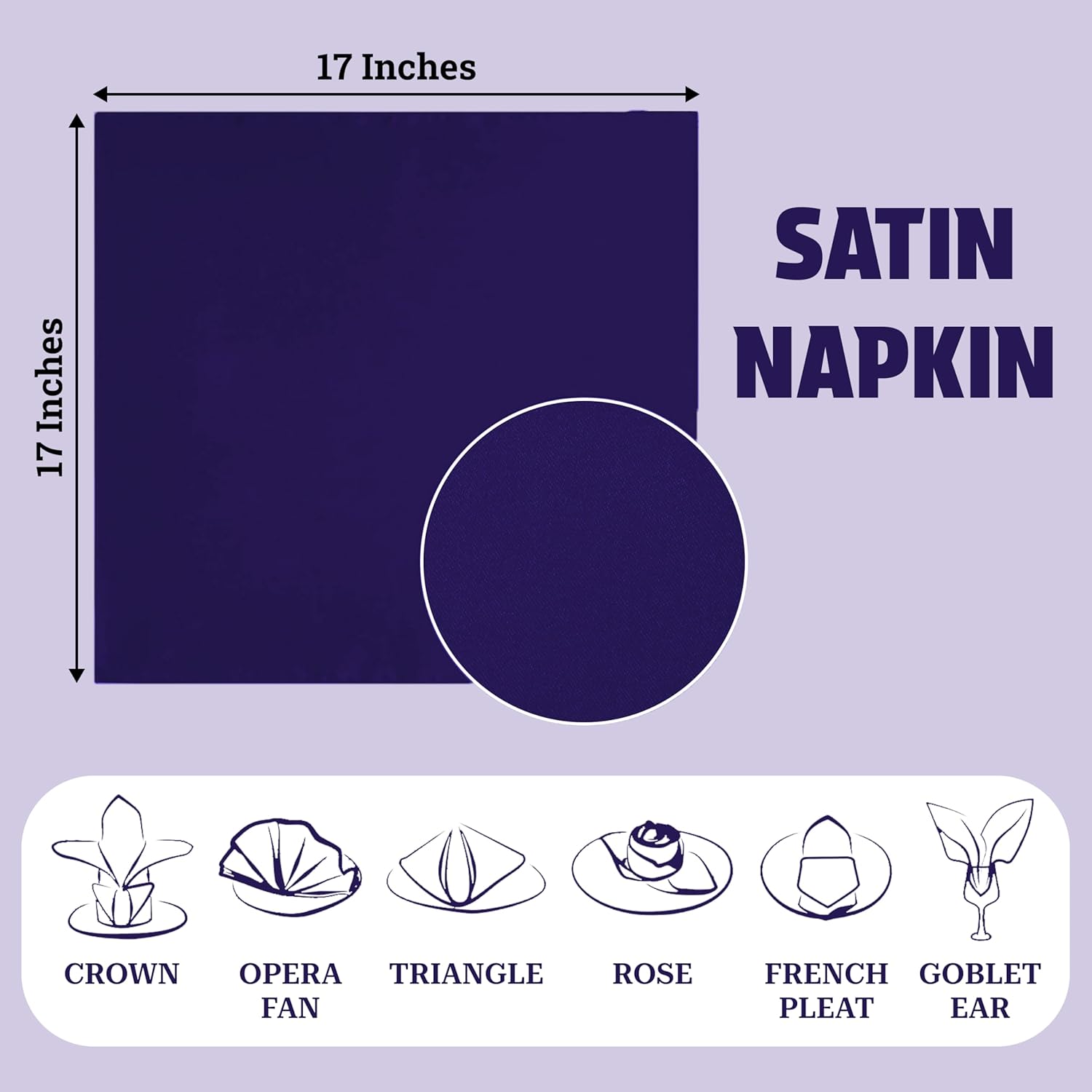 MDS Pack of 100 Satin Napkin Square 12 X 12 Inches Sliky Smooth Dinner Table Napkins Handkerchief for Weddings Baby Shower Birthday Party Home Banquet Dining Table Top Decorations - Purple