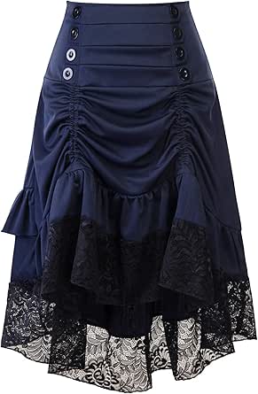 Gonna Gotica Vittoriana In Pizzo - Steampunk, Vita Alta, Asimmetrica, Perfetta Per Feste E Cosplay - Foto 11