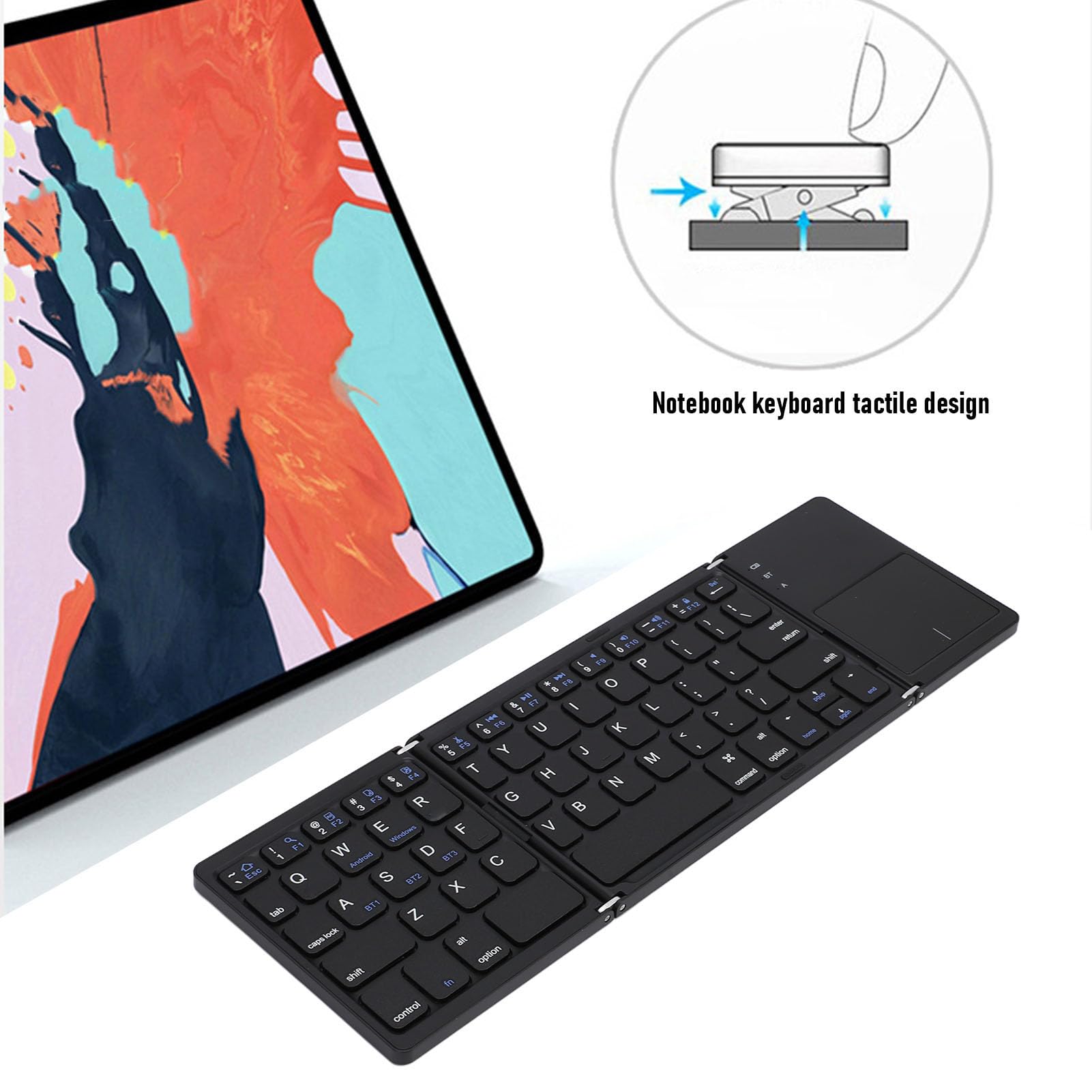 CCYLEZ Tastiera Pieghevole Bluetooth 5.1 con Connessione a 3 Dispositivi, Ampio Touchpad Multi-Touch e Controllo Gestuale per Smartphone, Tablet, Laptop e PC (BLACK)