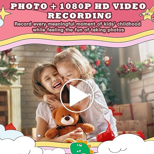Miniatura 4 de WQ Cámara para niños, impresión instantánea, cámara de impresión digital de dinosaurio 1080P para niños con doble lente, cámara de video selfie con
