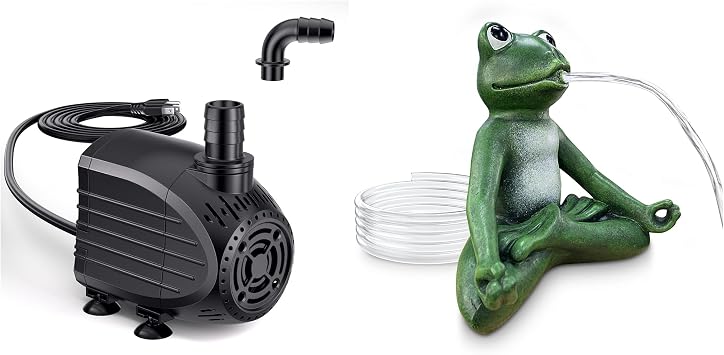 NFESOLAR Submersible Water Pump 200GPH with Yoga Frog Fountain for Garden Ponds Water Features