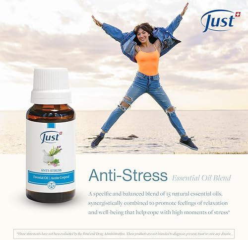 Miniatura 9 de Swiss Just Stress Relief - Aceite esencial activador antiestrés, 0.3 onzas líquidas, mezcla específica y equilibrada de 15 aceites esenciales
