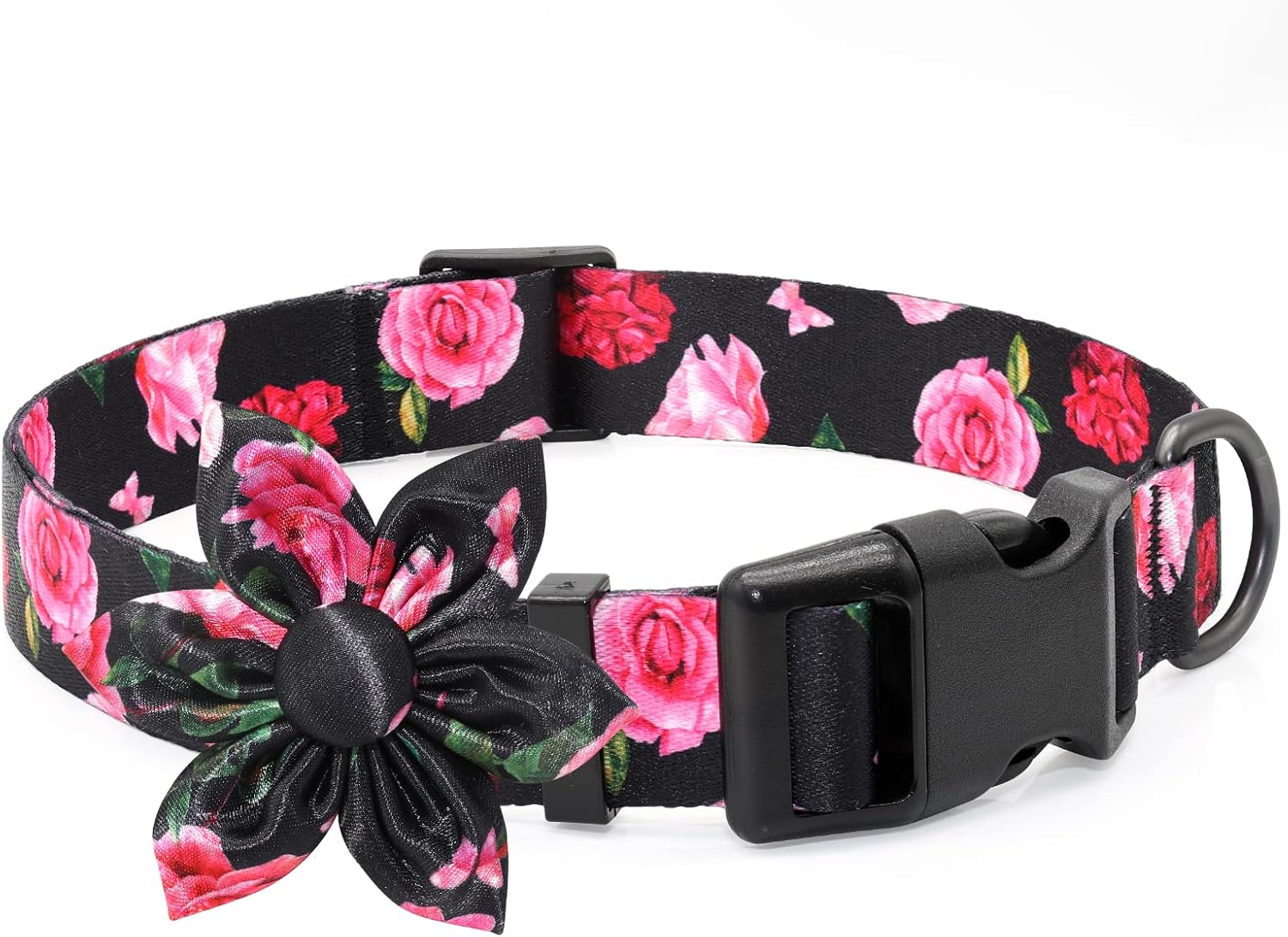 Pink Puppy Collars for Litter Floral Girl Dog Collar with Rose Flower Bow Tie Dog
