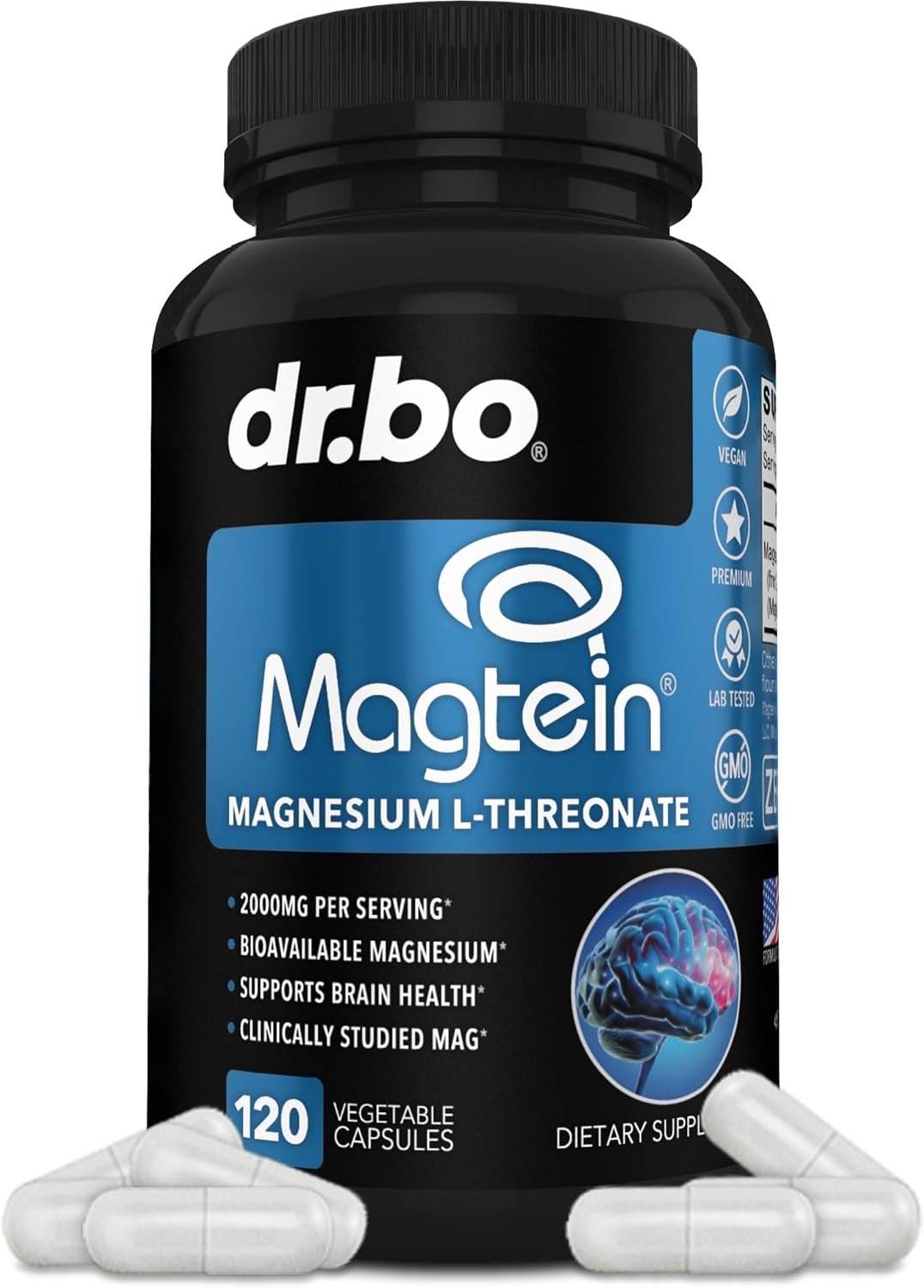 Magnesium L-Threonate Magtein Capsules - Magtein Magnesium L-Threonate 2000mg Supplement Capsules for Brain Health, Memory, Sleep & Cognitive Support - Pure Treonato de Magnesio Supplement - 120 Caps