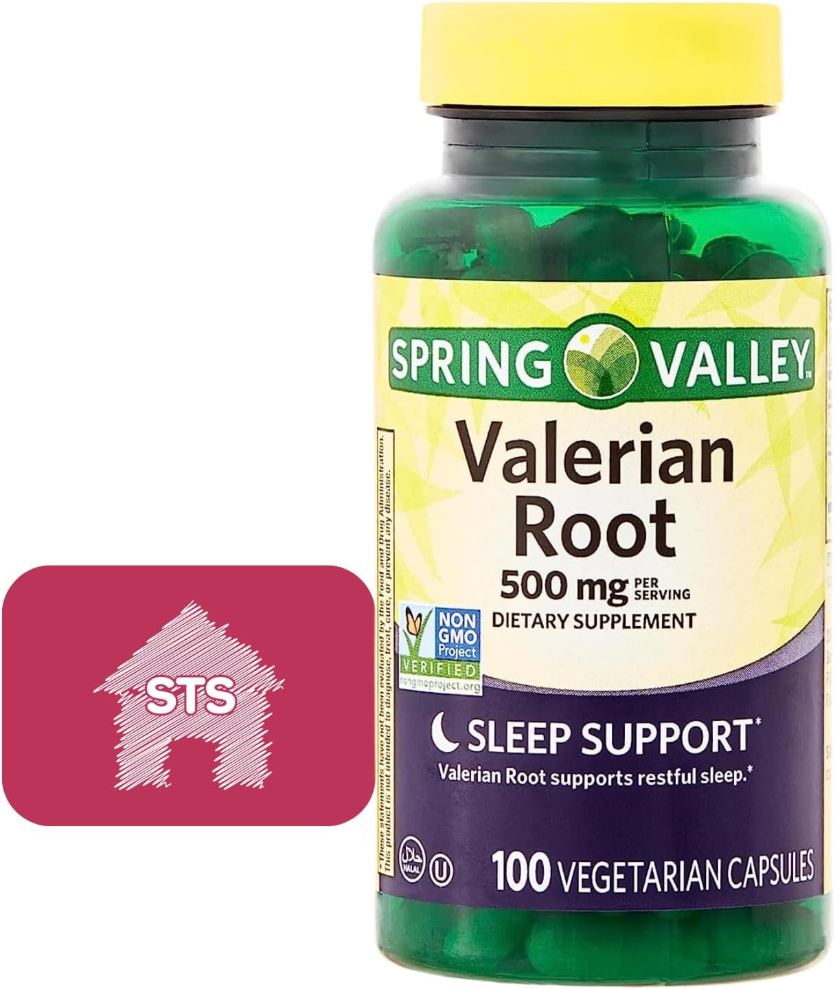 Spring Valley Valerian Root Capsules, 500 mg, 100 Count + STS Sticker.