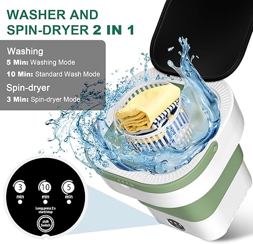 Miniatura 5 de Lavadora portátil de 13 litros, mini lavadora plegable de gran capacidad y secadora giratoria con limpieza profunda de ropa interior, ropa de bebé y