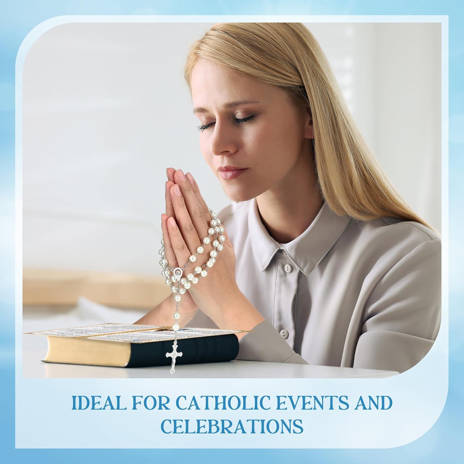 Quelay Rosary for Women Catholic Gifts Our Lady of Rosary Beads Pray Card Necklace Confirmation Gifts
