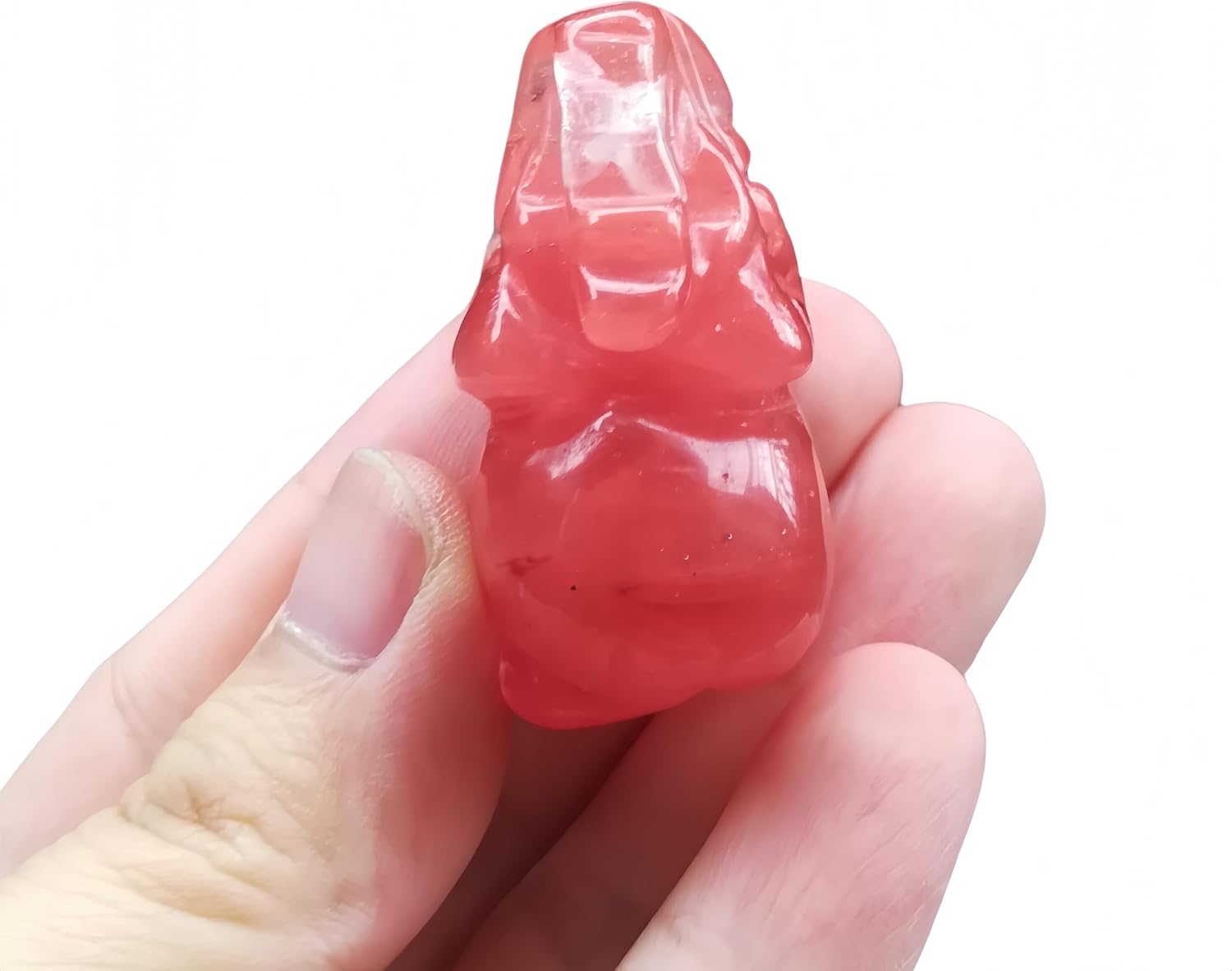 Synthetic Cherry Quartz Hand Carved Elephant Crystals and Healing Stones,1.5 Inches Animal Figurines Gemstone Indoor Decorative Stone