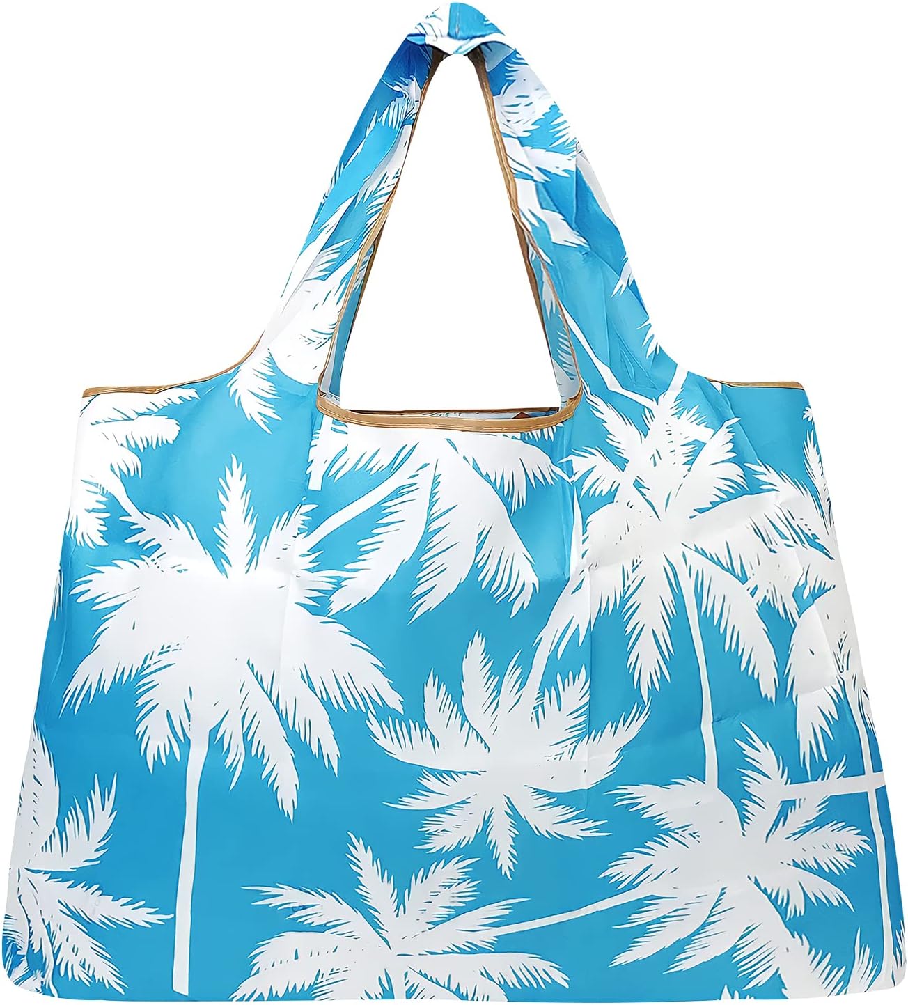 allydrew Large Foldable Tote Nylon Reusable Grocery Bags, Palm Trees in Blue image 3