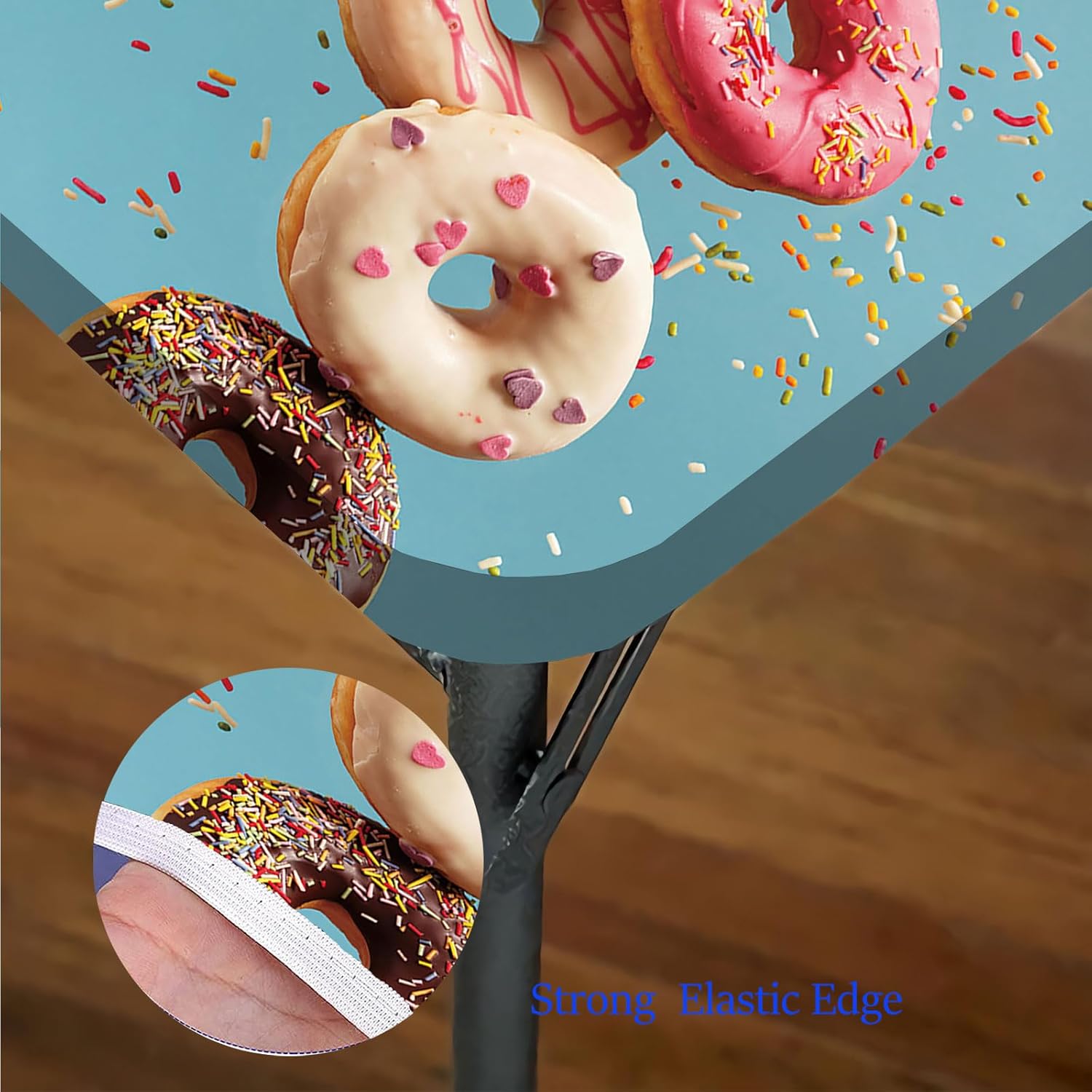 Doughnuts Square Tablecloth, Various Decorated Doughnuts in Motion Falling Square Dining Table Cover, Fits 40x40 inch Table, for Outdoor Indoor Holiday Picnic Party Cloth, Multy