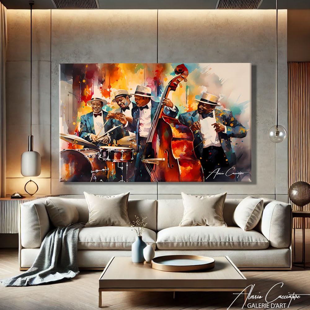Stampa Musicista Jazz Stampa su Tela Musica Quadro Africano Decorazione Della Parete Soggiorno Tela Xxl Decorazione Camera Adulto Moderna Cornice Decorazione Della Parete Africa (120x80cm)