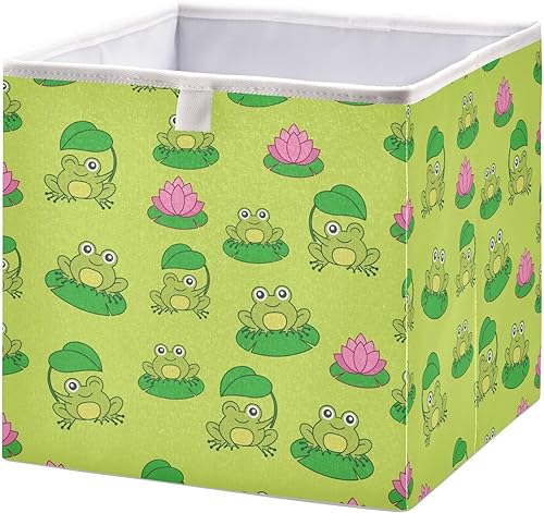 Emelivor Lindos cubos de almacenamiento de tela con forma de rana, caja de almacenamiento plegable, organizador de armario, cestas para estantes,