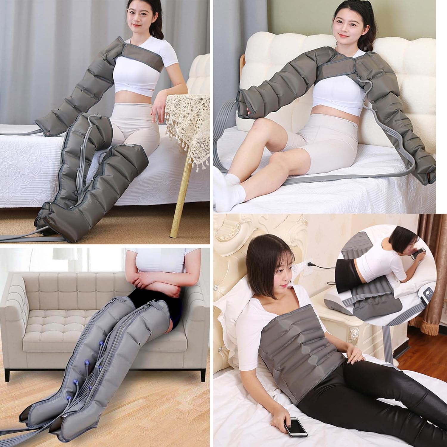 Pressoterapia per Casa, Linfodrenaggio, Professionale, 6 Camere d'Aria Macchinario Pressoterapia Gambe e Braccia Addome Glutei per Casa, Massaggiatore Elettrico a Compressione D'Aria