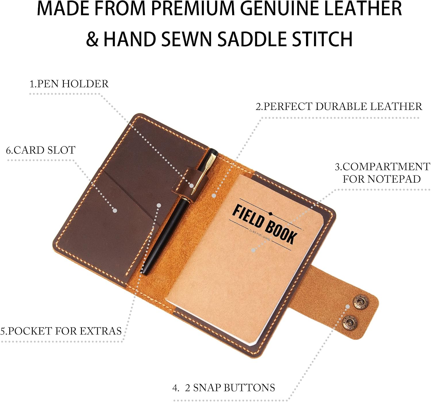 Personalized Leather Journal Cover With Pen Holder For Field Notes 3.5" X 5.5" For Moleskine, Handmade Vintage Leather Cover For Notebooks,Customized Gifts image 4