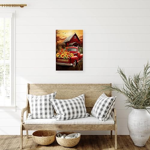 Miniatura 3 de CCWACPP Lienzo de granero de camión rojo para pared, cuadros de granja, decoración de pared, póster de pintura de granja rústica, marco de