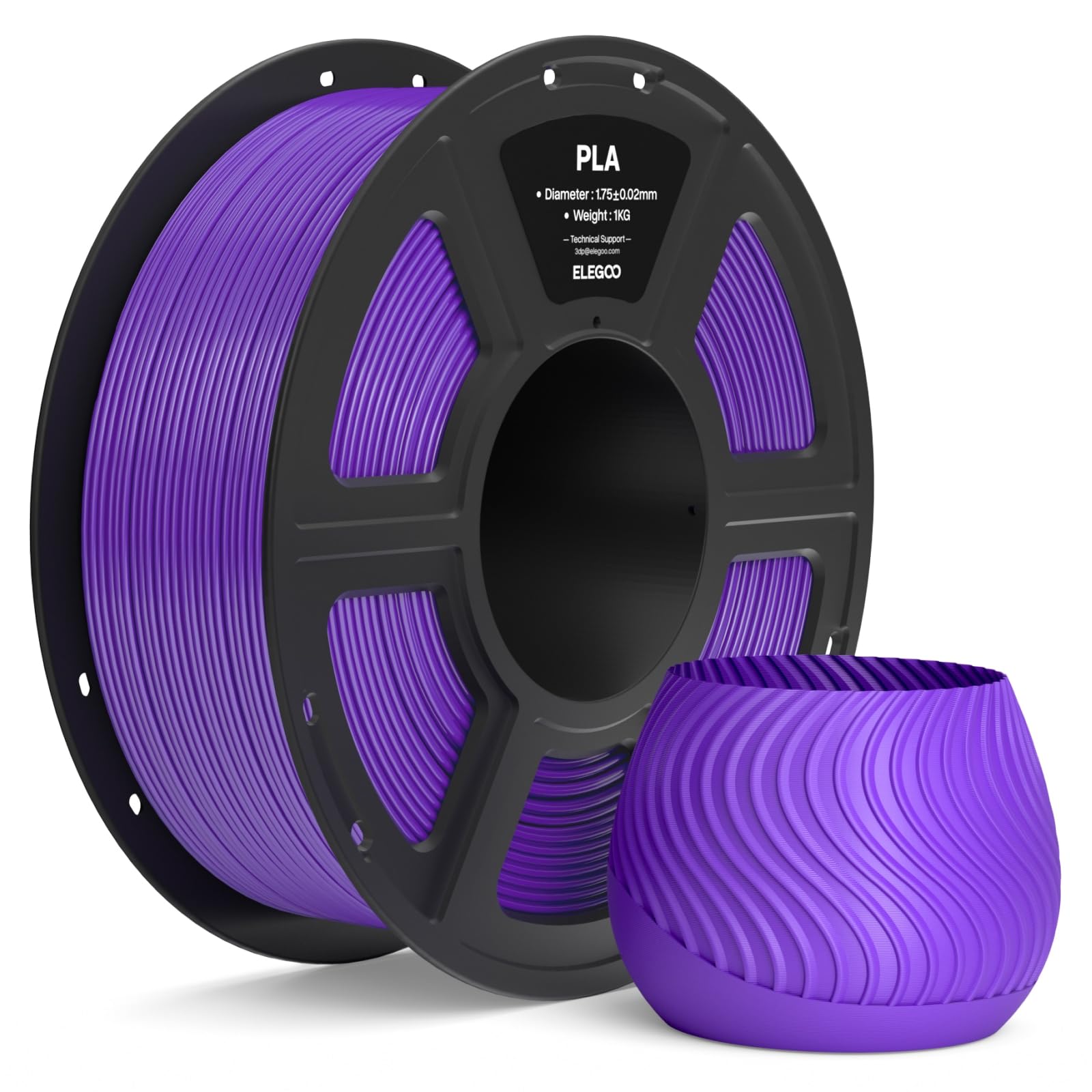 ELEGOO PLA Filament 1,75 mm Lila 1 KG, Filament-3D-Druckmaterialien 3D Drucker Filament, Maßgenauigkeit +/- 0,02 mm, 1KG Kunststoffspule Passend für die Meisten 3D Printer