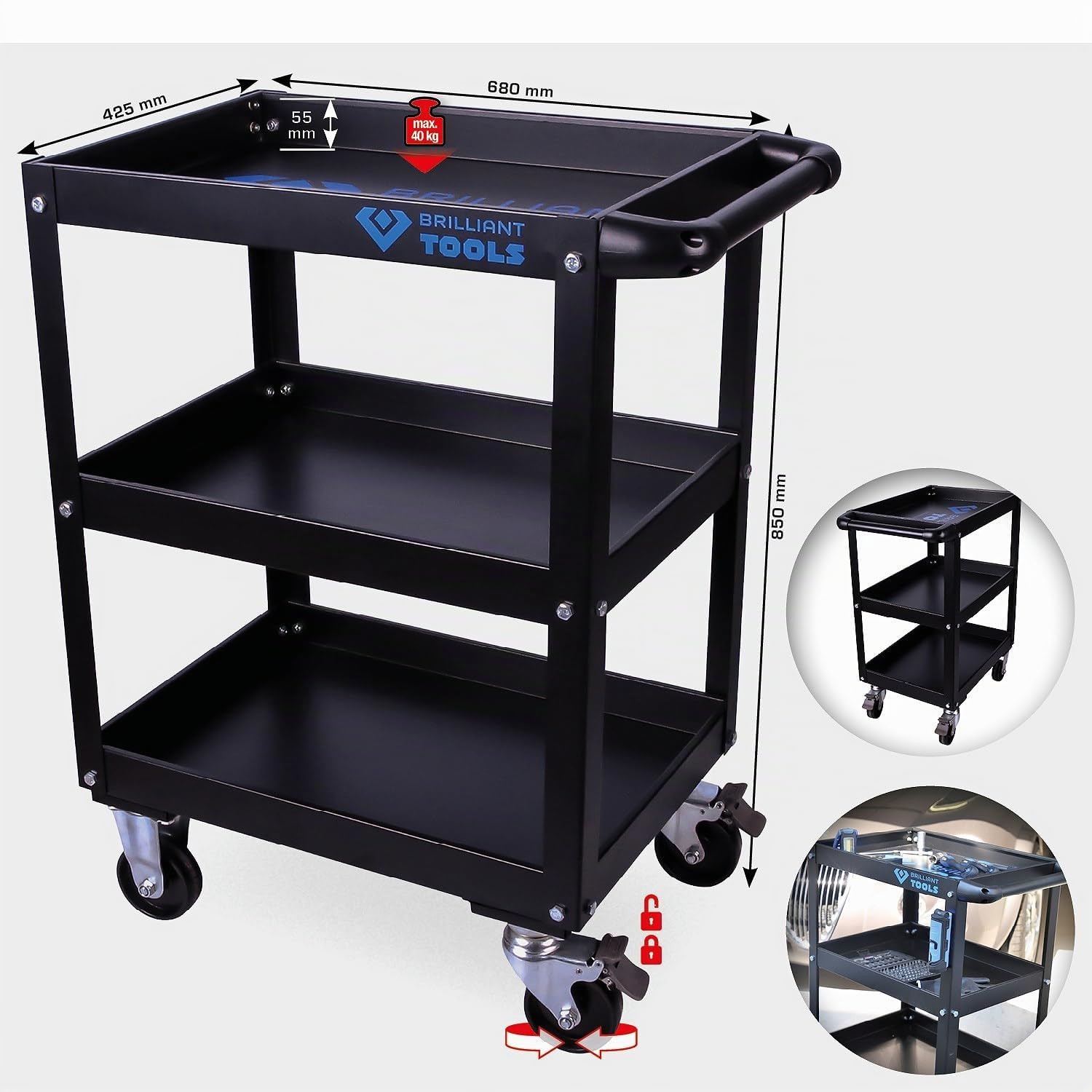 BRILLIANT TOOLS Chariot d'atelier Bleu/Noir
