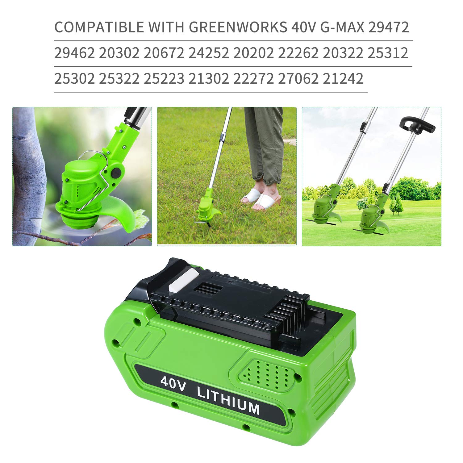Batería Recargable de Iones de Litio de 40 V, 2500 mAh, Compatible con GreenWorks GMAX, reemplaza a 29472 29462, Compatible con los Modelos 20302 20672 24252 20202 22262 20322