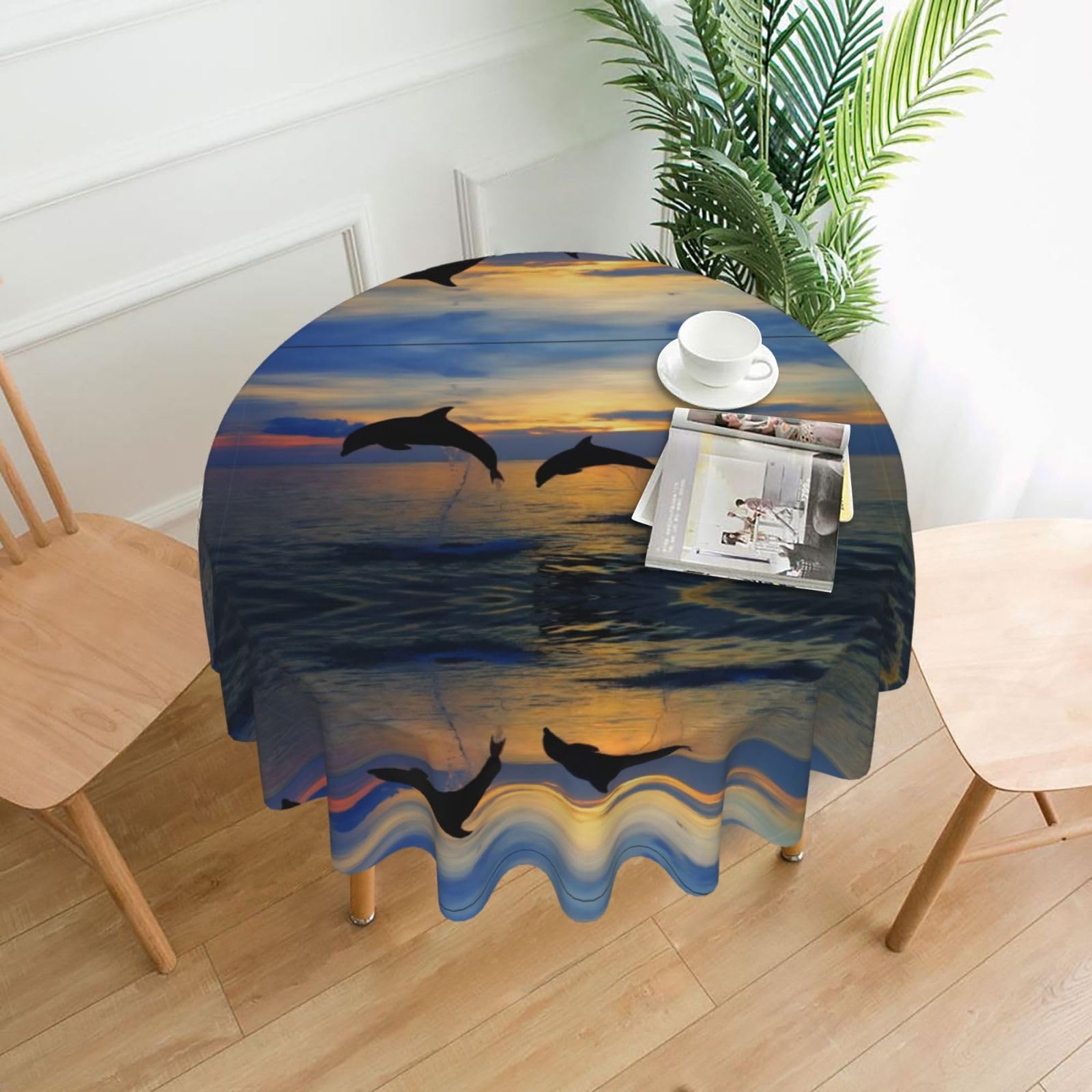 ZHAOUR Funny Animal Dolphin Print Round Washable Tablecloth – Table Cover