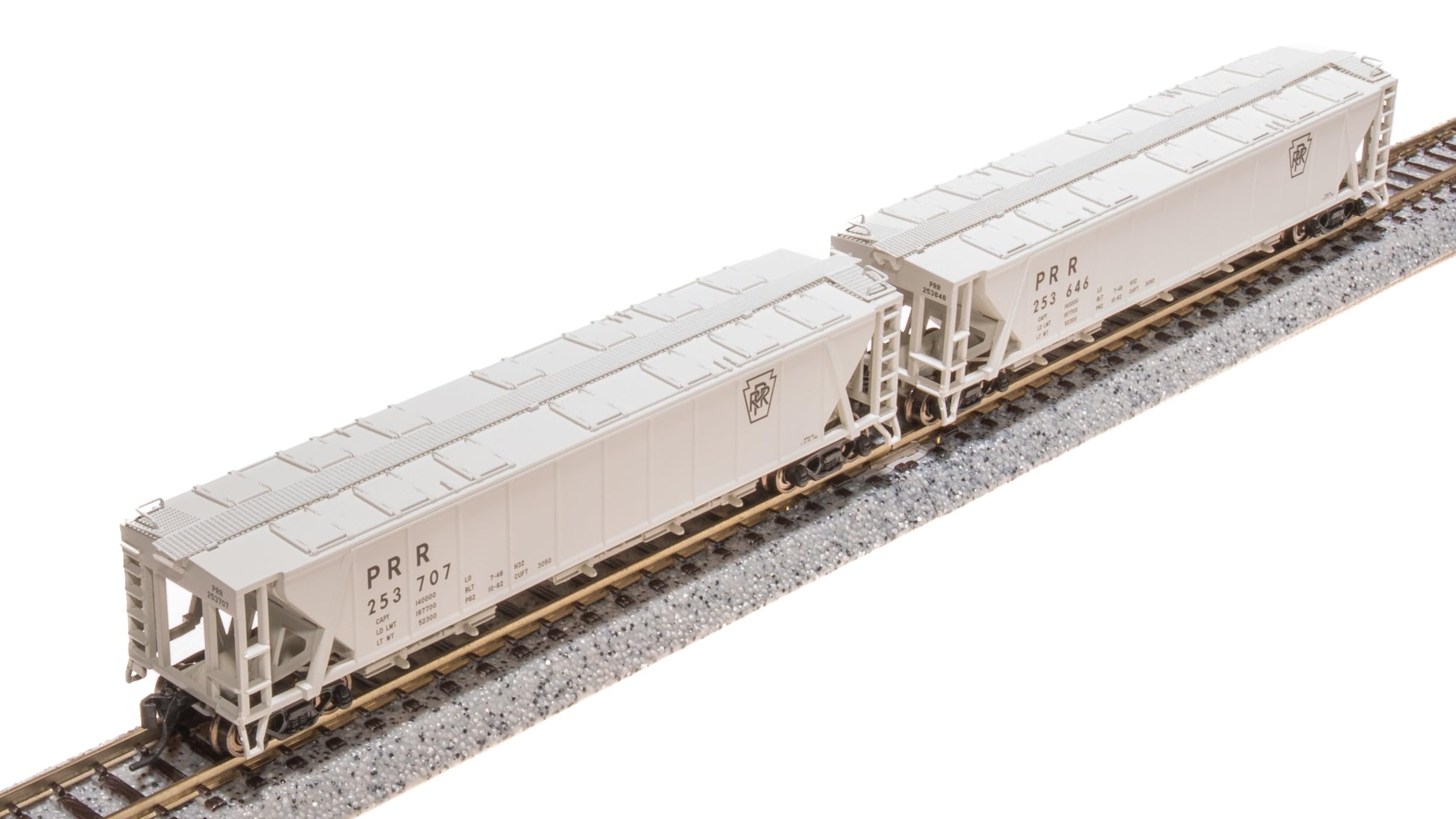 Broadway Limited 7254 H32 Covered Hopper, PRR, Gray with PRR and Black Keystone, 2-Pack, N Scale