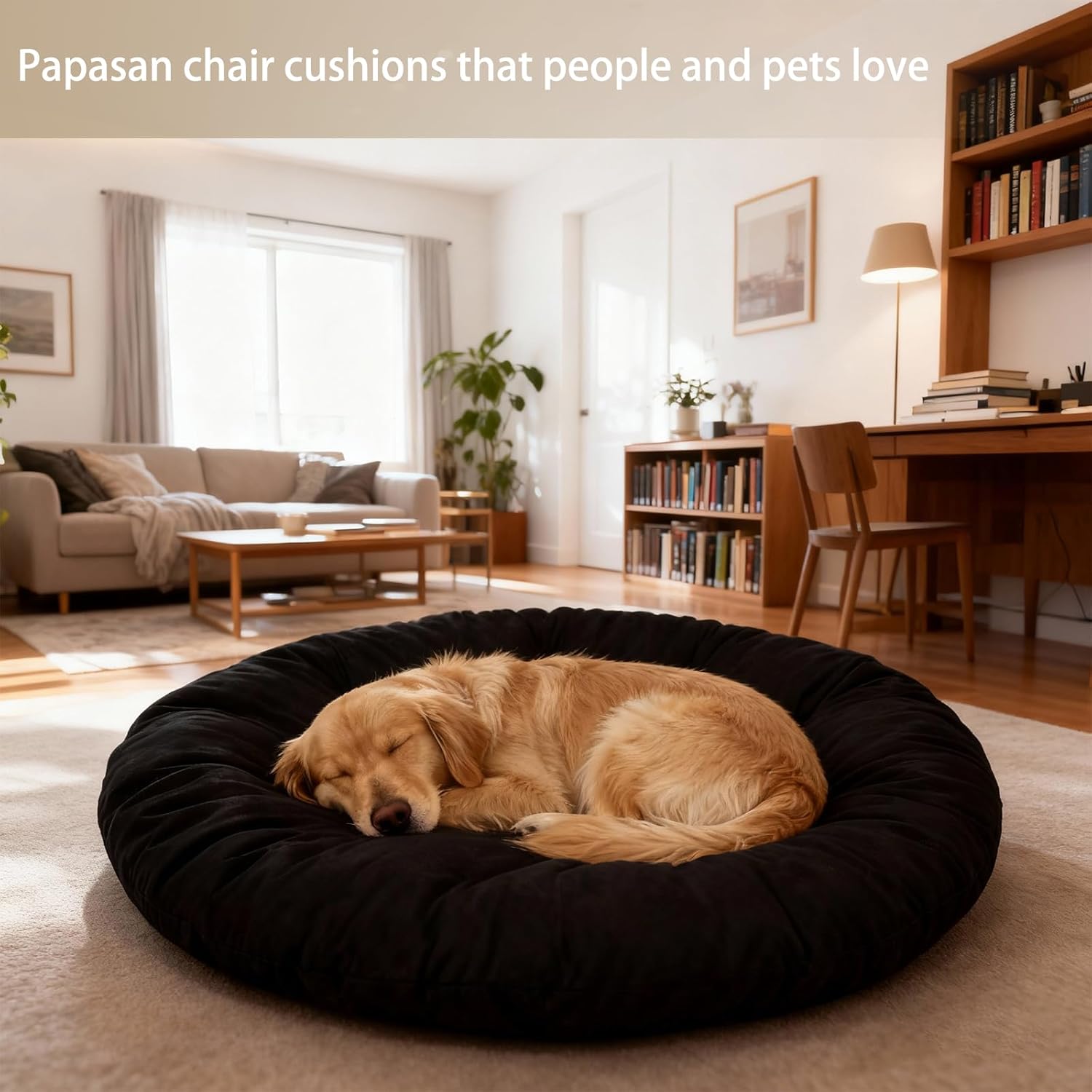 Papasan Chair Cushion Only 52 inch, Overstuffed Round Papasan Chair Cushion Only, Thicken Papasan Seat Cushion (Black)